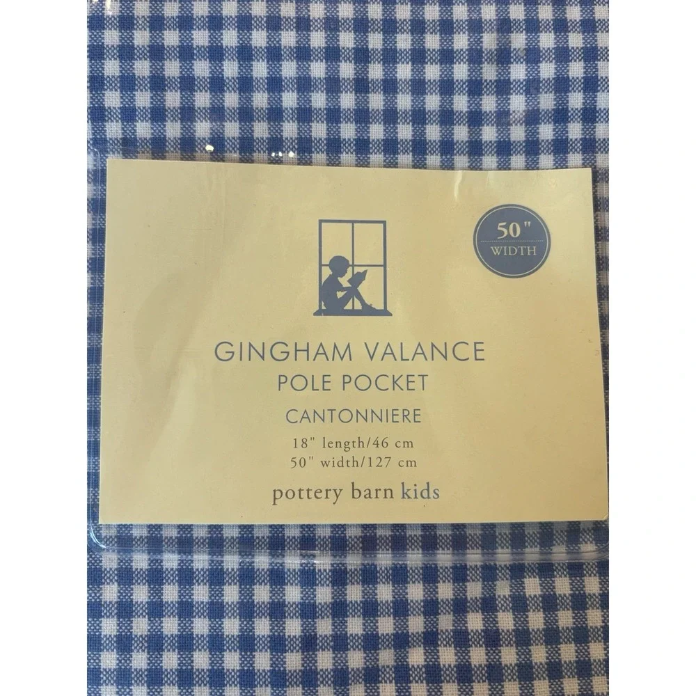NIB Pottery Barn Kids Navy Gingham Pole Pocket Valance 50 x 18 New